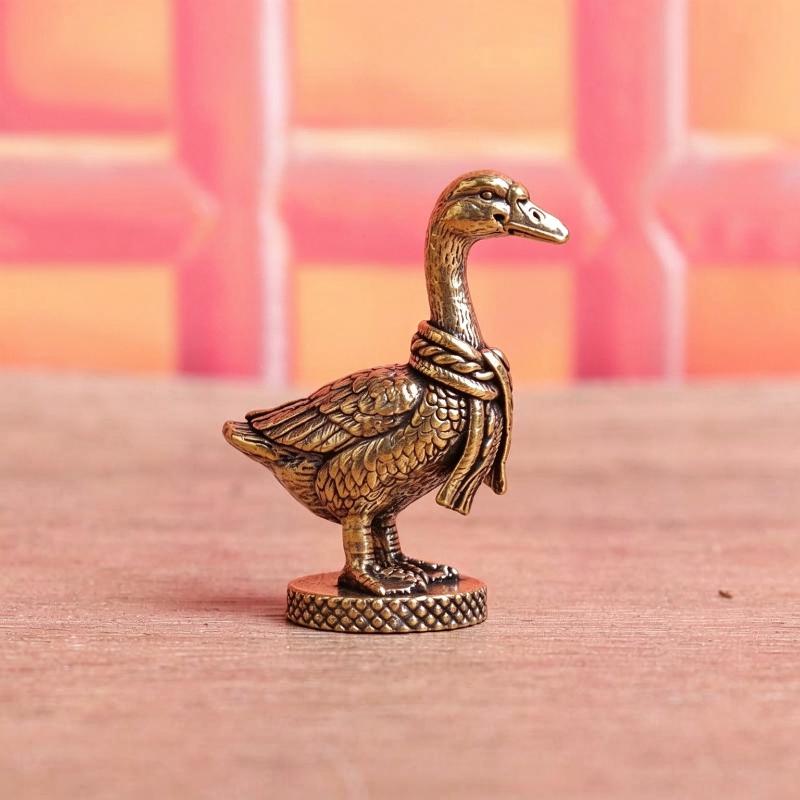 Vintage Brass Goose Figurine Fine Carved Details Scarf Design For Home Decor Ornament Gift