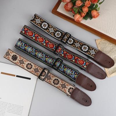 Guitar Strap Bass Adjustable Neck Strap Electric Acoustic Guitar Bass Cotton Leather Embroidery Straps Accessories