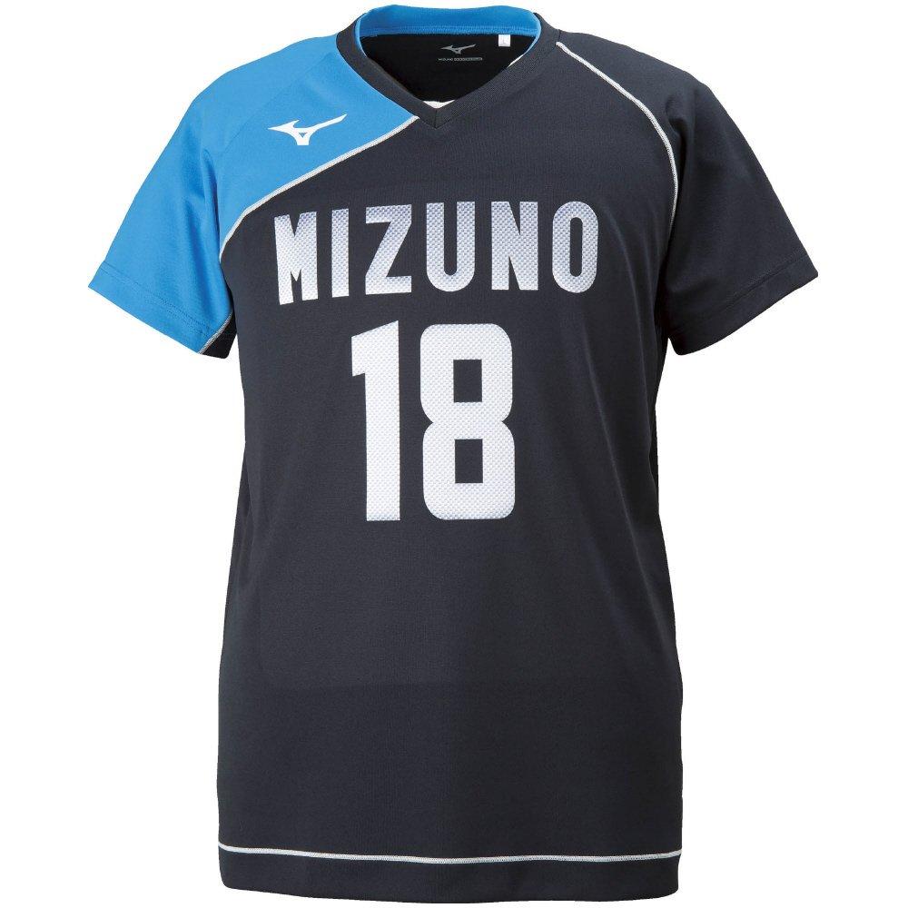 Mizuno Volleyball Apparel, Short Sleeve Game Shirt, Moisture-Wicking, Quick-Drying, V2MA8001, Size 92, Black/Diva Blue, L
