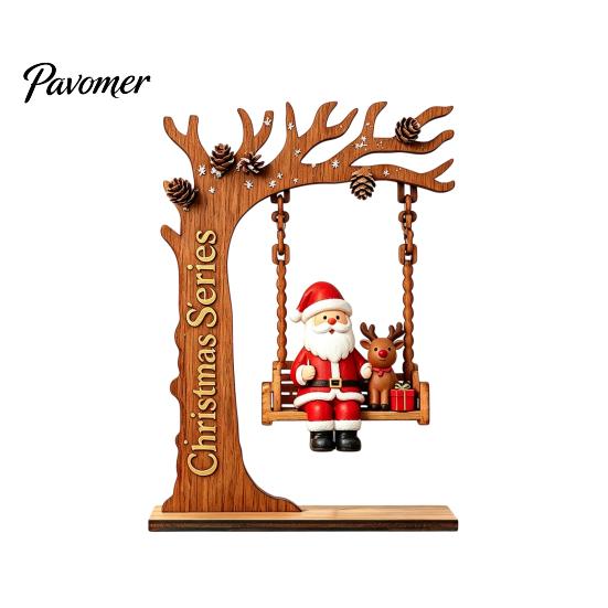 Unique Wood Craft Gift Wooden Swing Ornament with Santa Claus/Bear for Christmas, Tabletop Natural Grain Ornaments Claus Figurine Home Living