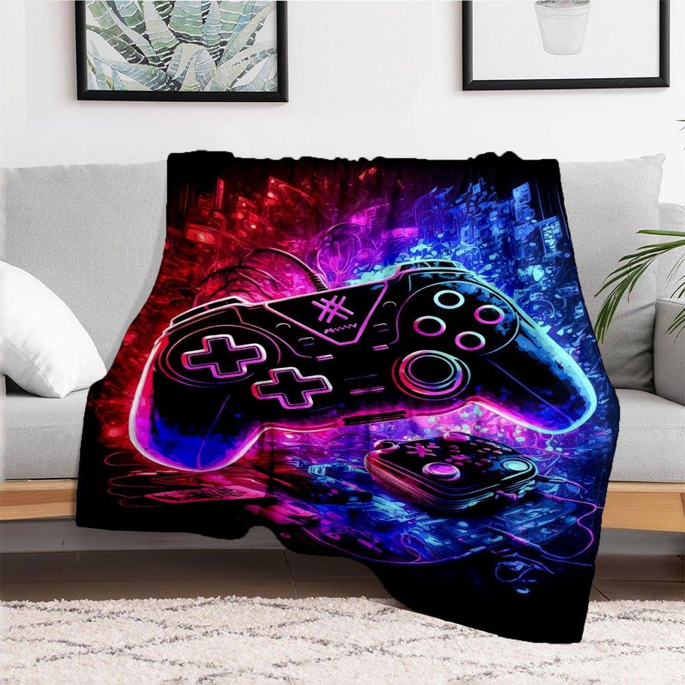 "Neon Gaming Controller: Vibrant Retro Style"Blanket Flannel Throw Blanket for Sofa, Bed, Travel, Camping, Office, Couch, Chair, And Bed Gif
