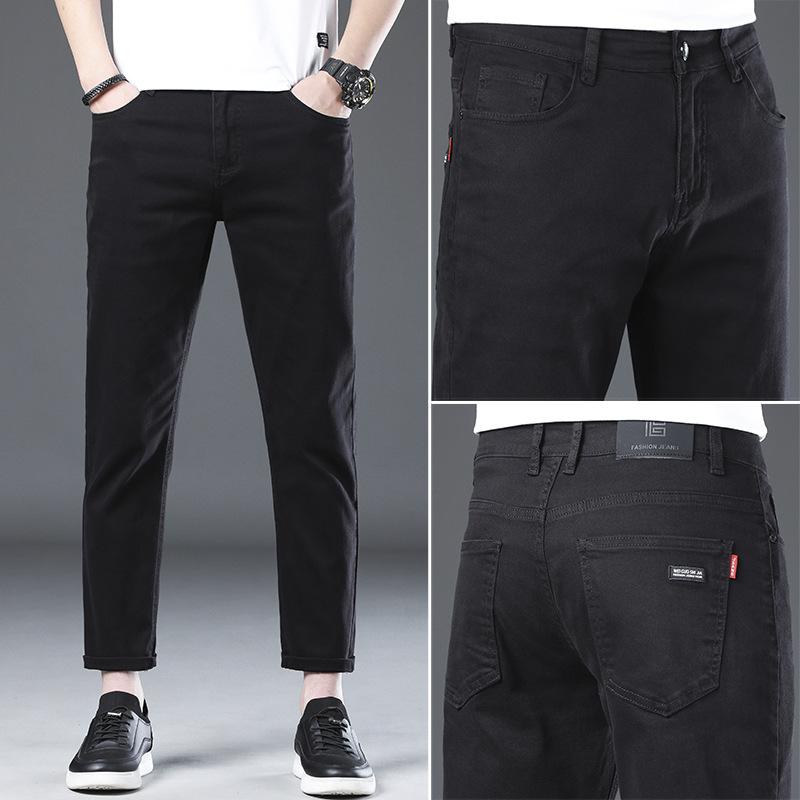 

Denim nine-point pants, non-fading, black men s pants, stretchy Korean style slim straight jeans, high street jeans 28 чёрный