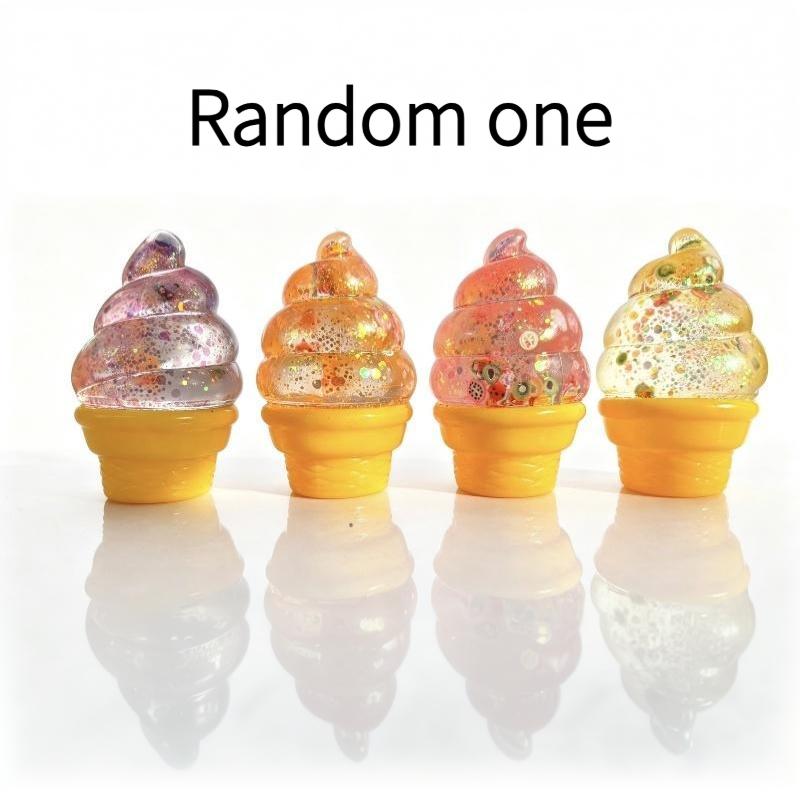 1/2Pcs Ice Cream Shaped Glitter Squeezable Toy With Colorful Sequins Cute Fruit Patterns Anxiety Stress Relief Sensory Toys