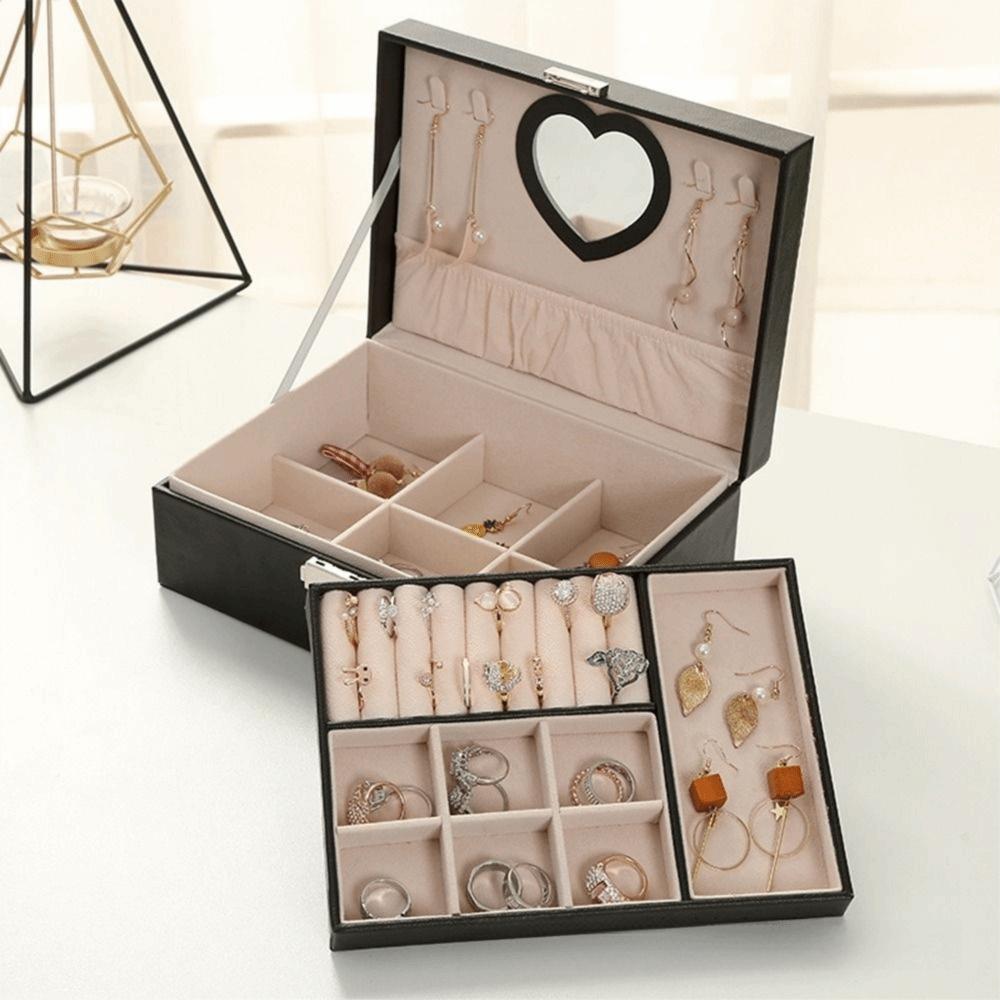 Large Capacity Double Layer Jewelry Box PU Cosmetics Box Jewelry Storage Box  Bracelets