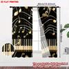 Set Of 2 Music Notes Piano Key Curtains Black Background Golden White Keys Room Decor Made Polyester