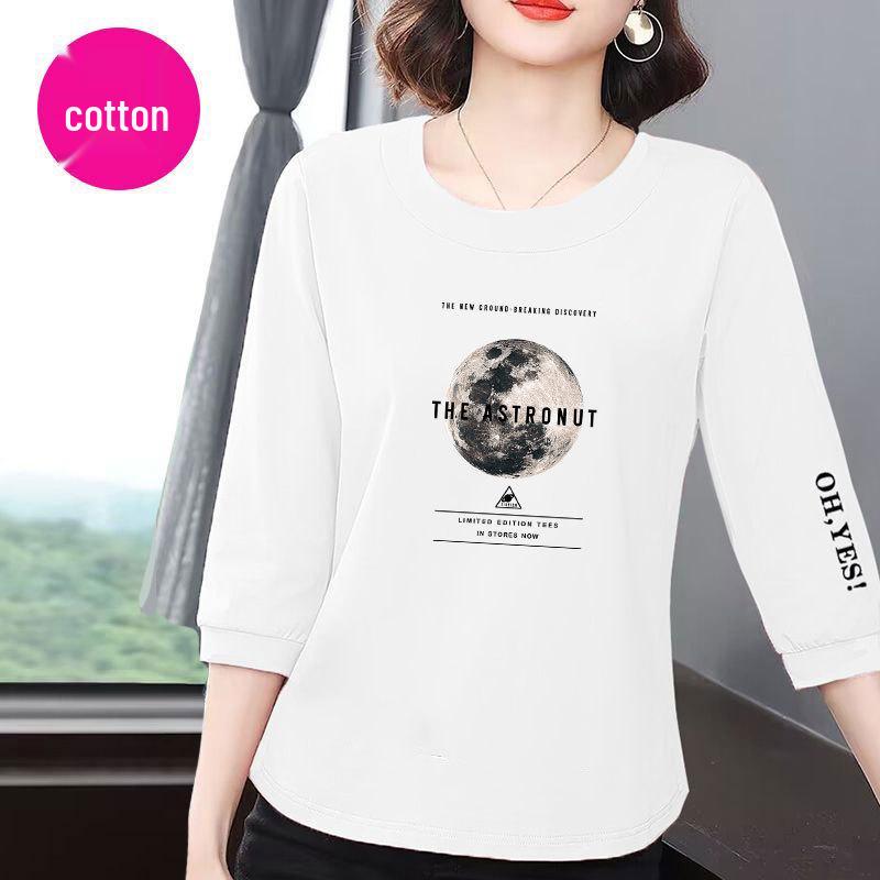 

High-End Women s Summer 2025 Korean Seven-Sleeve Cotton T-Shirt: Casual, Loose, Slimming, Versatile, Belly-Covering Top. 2XL (recommended 125-140 jin)