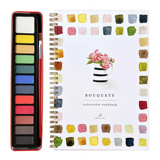 Watercolor Workbook for Beginners 12 Colors Watercolor Painting Set with Brush Birds Flower Animals Watercolor Book Art Crafts Supplies