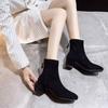 French Chic Slim Square Toe Ankle Boots: Autumn/Winter Stretch with Chunky High Heel