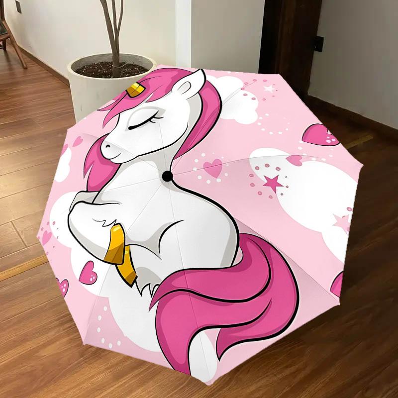 1PC unicorn hearts Umbrella-8-Rib Reinforced, Automatic Open, Lightweight & Durable, Cute Fashion Accessory for Outdoor, Beach or Casual Use, Beach Um