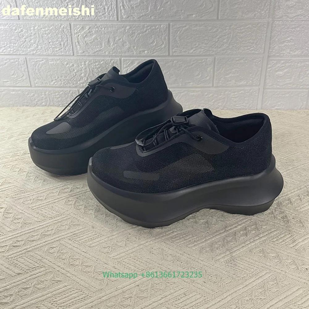 

Fashion 2025 Spring Summer New Women Sneaker 7Cm Height-Enhancing Thick-Soled Breathable Mesh Black/white Casual Sports Dad Shoes 40
