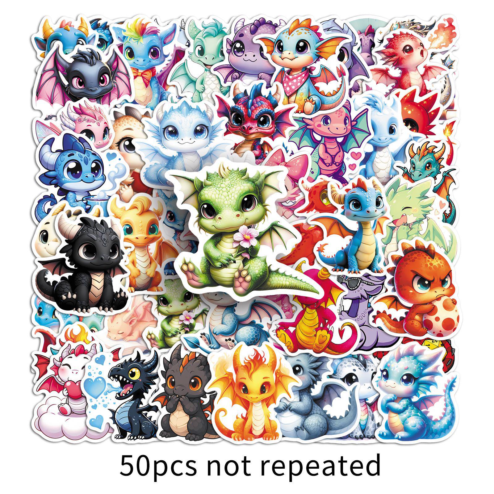 50 Waterproof Cute Flying Dragon & Dinosaur Stickers: Cartoon Animals for DIY Decoration
