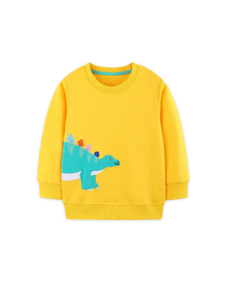 **Autumn Boys' Dinosaur Print Hoodie - Cotton Knit Sweatshirt**