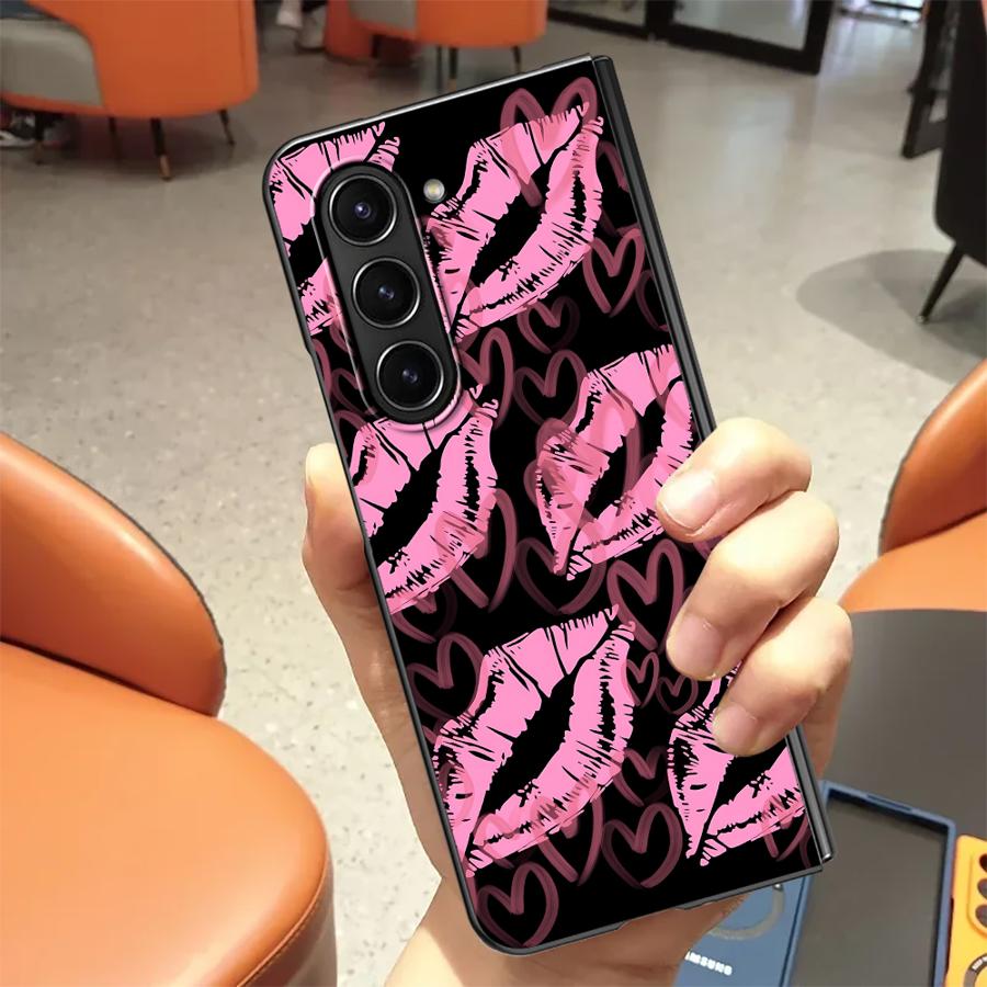 Creativity Lip Print Case for Samsung Galaxy ZFold6 ZFold7 ZFold3 ZFold4 Z Fold 7 6 5 4 3 ZFold5 Back Phone Cover