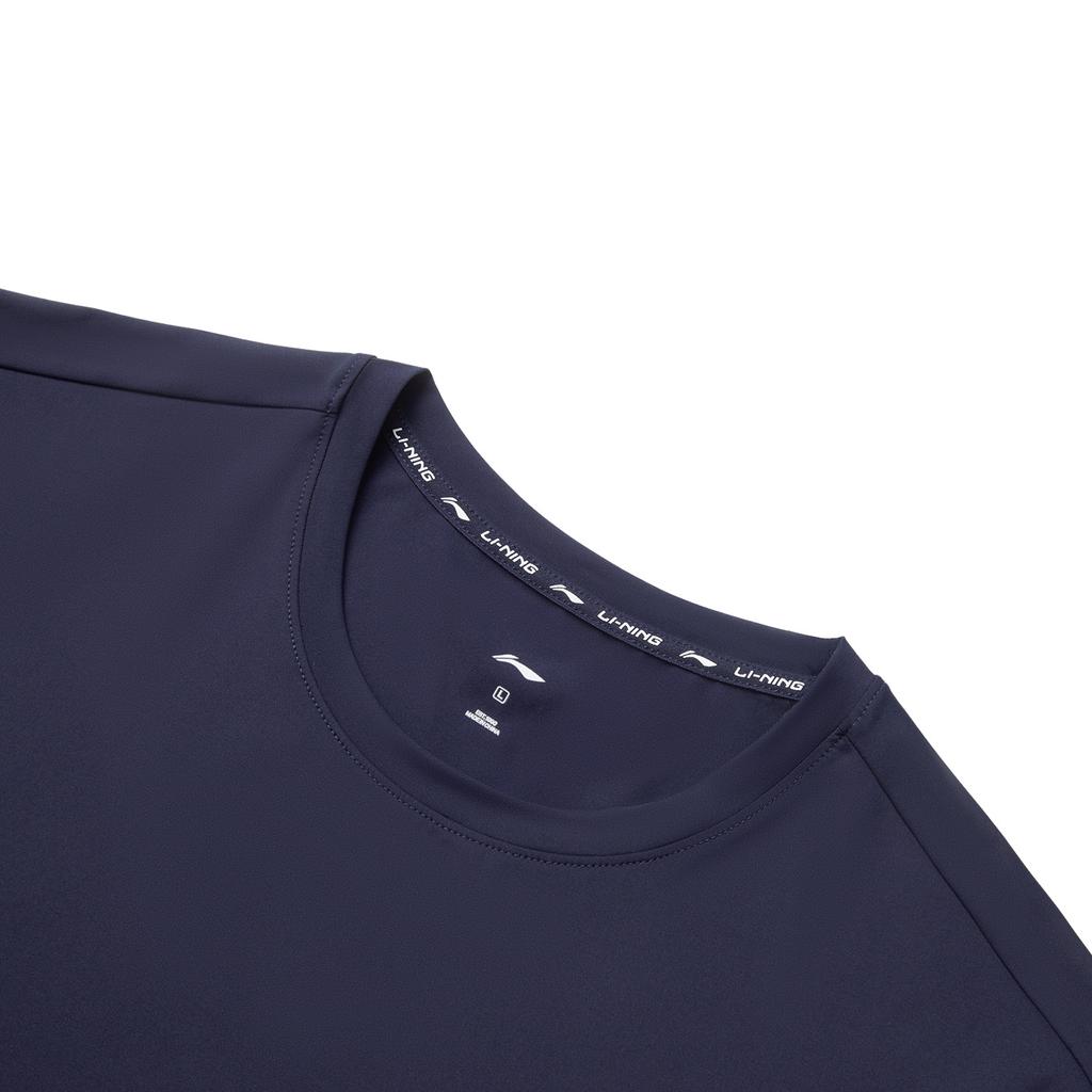 Li-Ning Casual Sports Simple Solid Color Round Neck Pullover Short Sleeve T-Shirt Men Tops Ink-Blue ATSV361-8