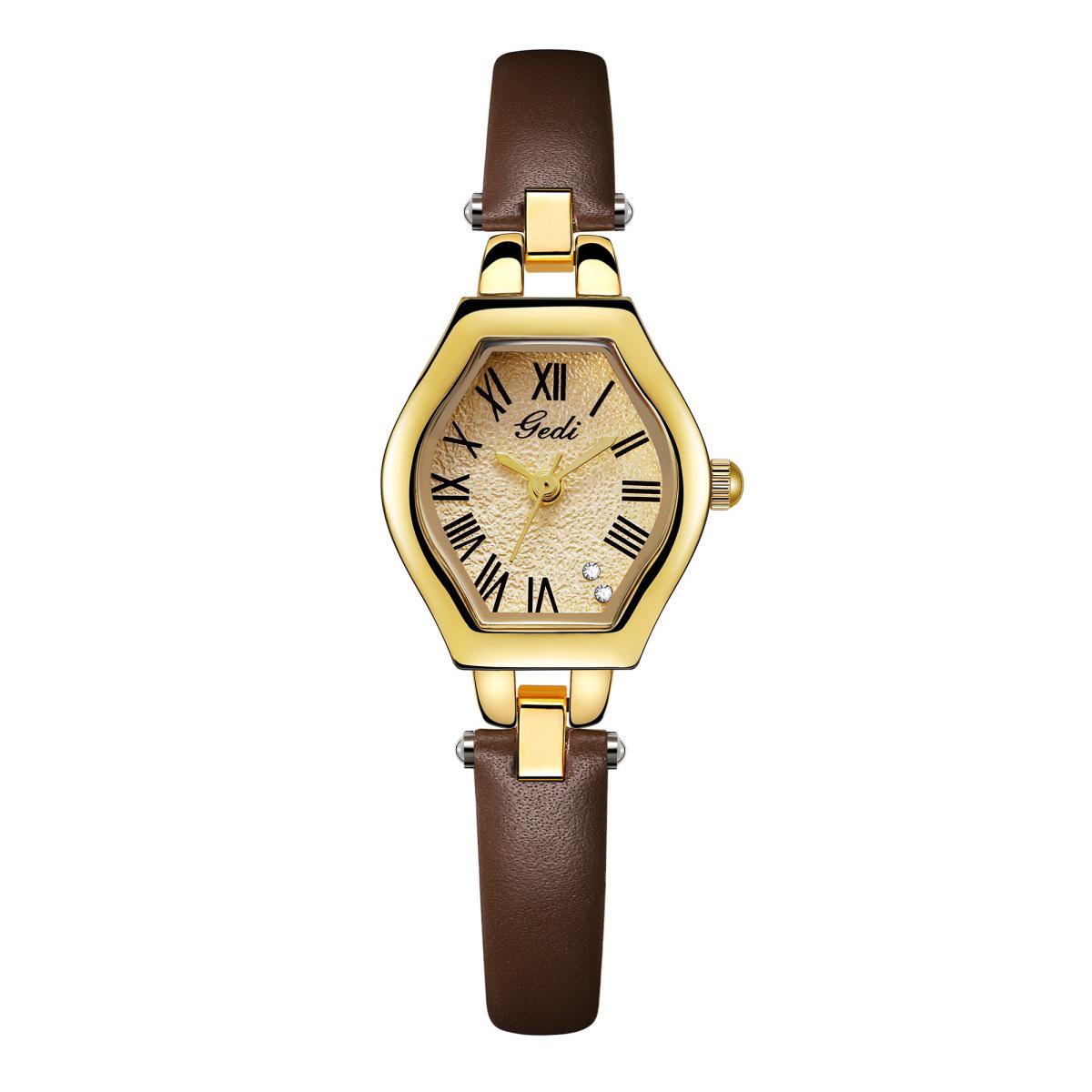 

Женские кварцевые часы Gedi в тонком корпусе «бочка» в ретро-стиле с ремешком из натуральной кожи