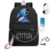 Stitch USB Charging Backpack Student School Bag Unisex Laptop Daypack Waterproof Design