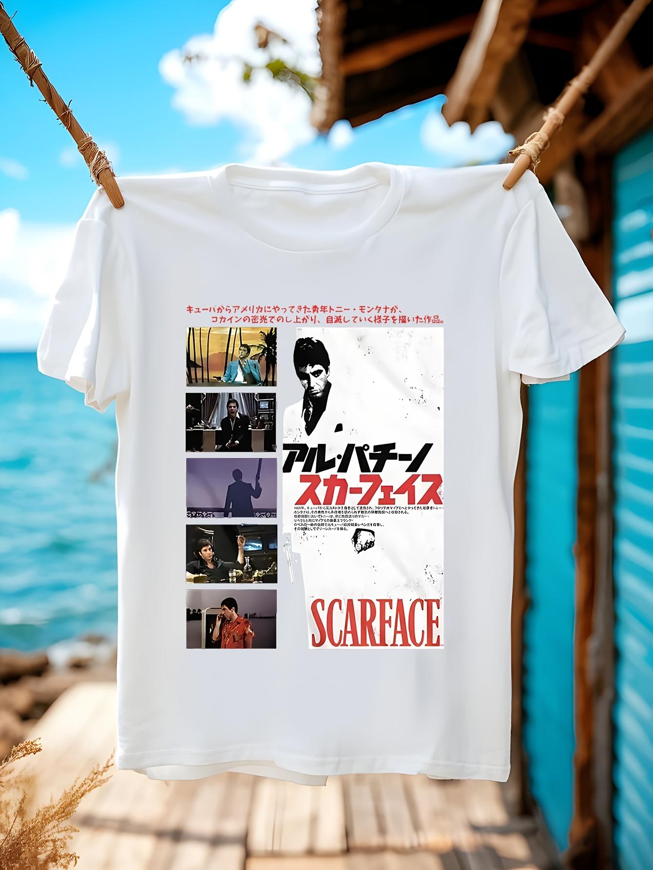 Black Casual Short-Sleeve Featuring Scarface with Al Pacino T-shirt XXL