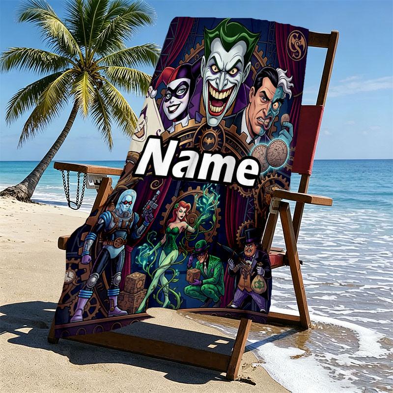 Custom Name Personalized Batman Print Beach Towel, for Trip Camping Beach Party Home Decor, Birthday Gift for Family & Friends