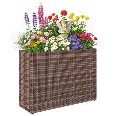 Raised Garden Bed with Adjustable Feet, Rattan Planter with Removable Insert for Patio and Balcony, Brown