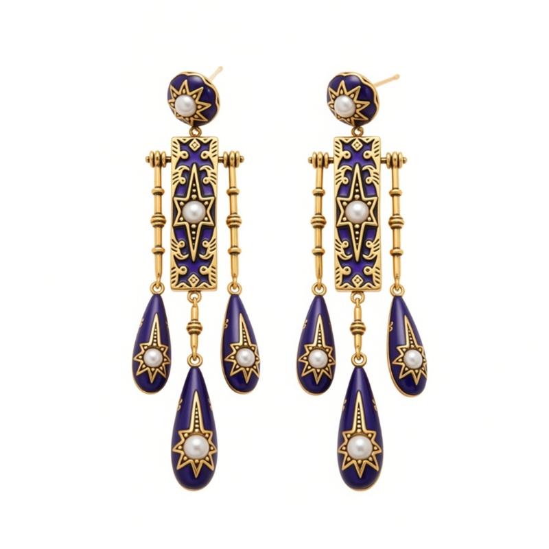 

1 Pair Retro Geometric Star Pearls Earrings Vintage Design with Freshwater Pearls for Winter Style Comfortable Hook 1