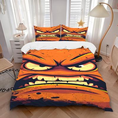 3pcs Bedding Set Angry Face Includes 1 Comforter + 2 Pillowcases, Without Pillow Inserts, Soft Comfortable,a0909073
