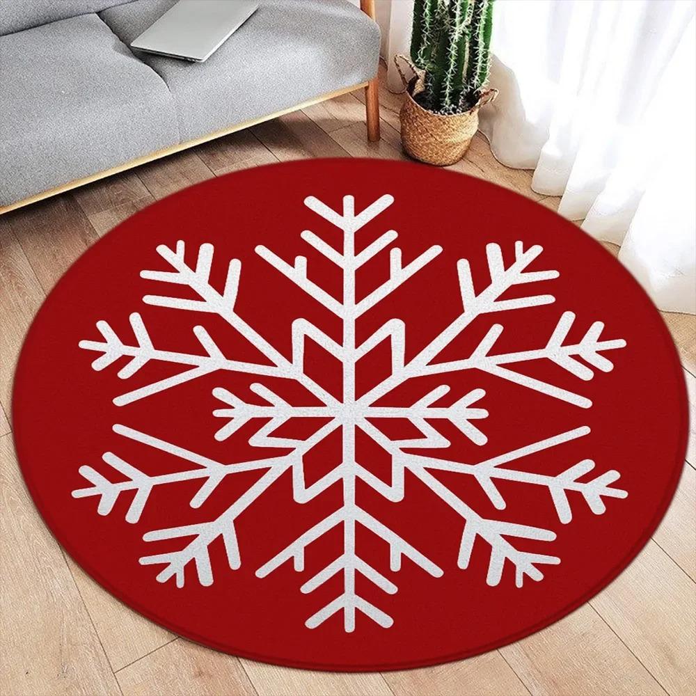 

Christmas Themed Round Door Mat with Wreath Snowflake Gnome Tree Deer Patterns Floor Mat for Home Decor Adding Festive Warmth 100cm