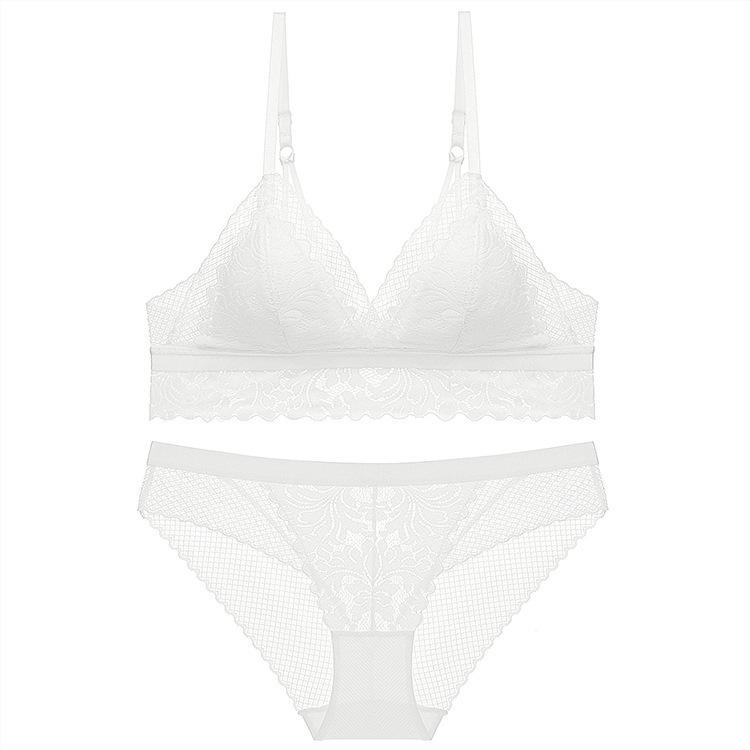 

French ultra-thin steel-rimless bra, triangle cup, comfortable and breathable lace underwear, sexy and beautiful back support bra. S (suitable for 70A70B 70C) білий