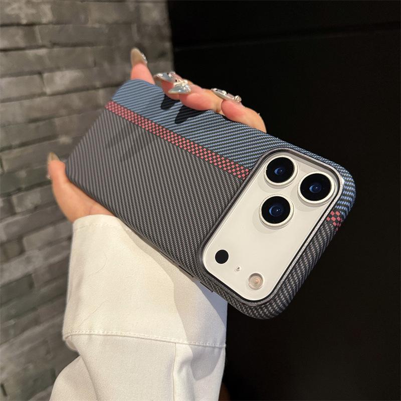 iPhone 17 Pro Max Carbon Fiber Texture Case with Metal Lens Magnet Cover