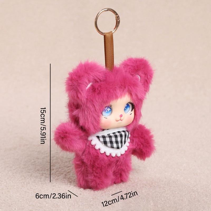 Porte-clés Charme de Sac Mignon avec Corps de Poupée Peluche, Lanière Boucle Suspendue et Détail Costume Animal Doux pour Clés et Sacs à Dos
