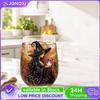 Witch Crystal Ball Stemless Glass Cup Pumpkin Moon Star Occult Fantasy Halloween Cocktail Gift Tumbler