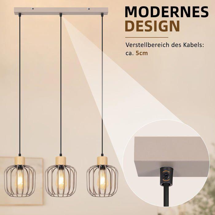 NETTLIFE Lustre - Trois lumières style moderne E27 bois gris abat-jour ajouré ampoule non incluse