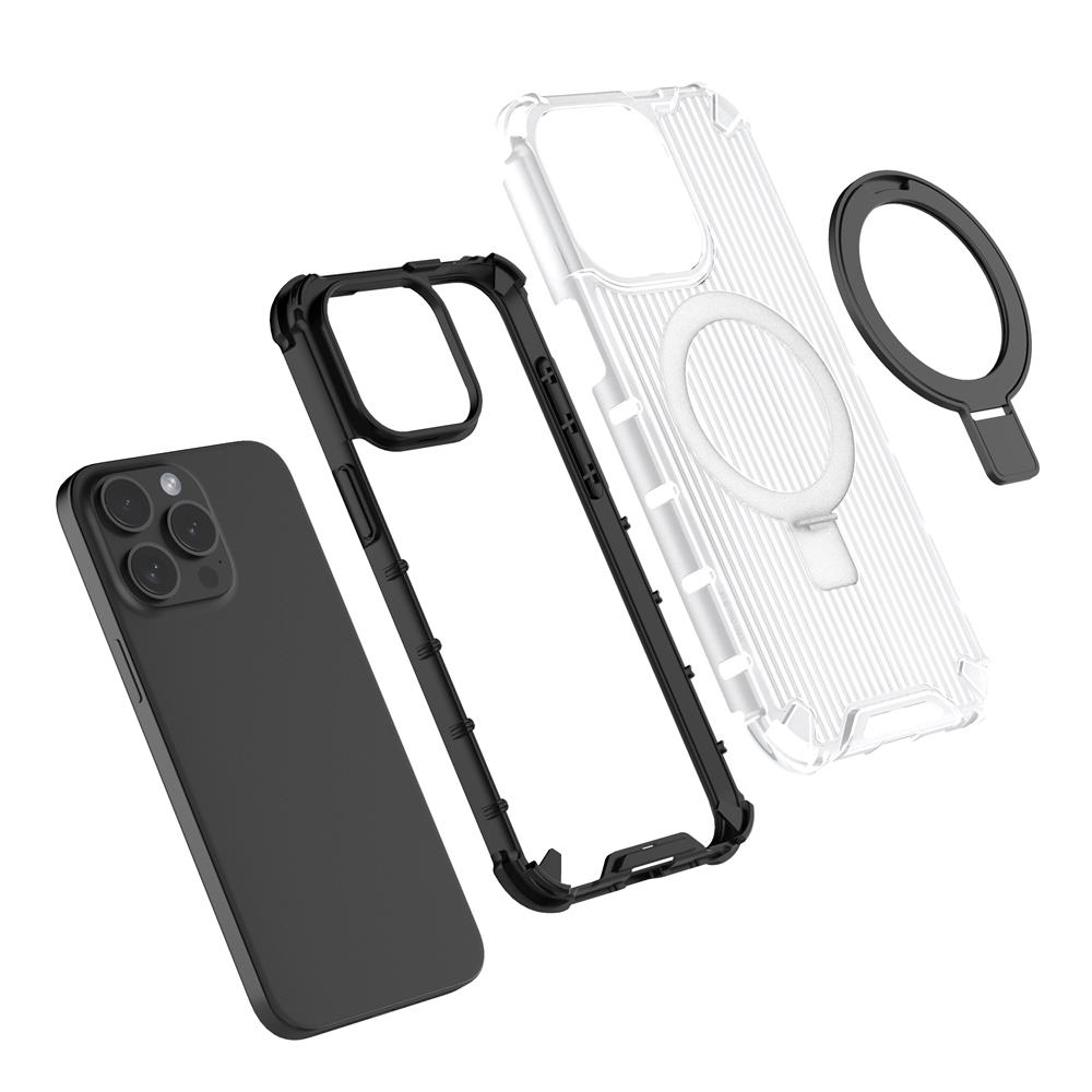 For Magsafe 17 Air 16 15 14 Plus 13 Pro Max Corrugated Magnetic Metal Bracket Transparent Phone Case Protective Cover