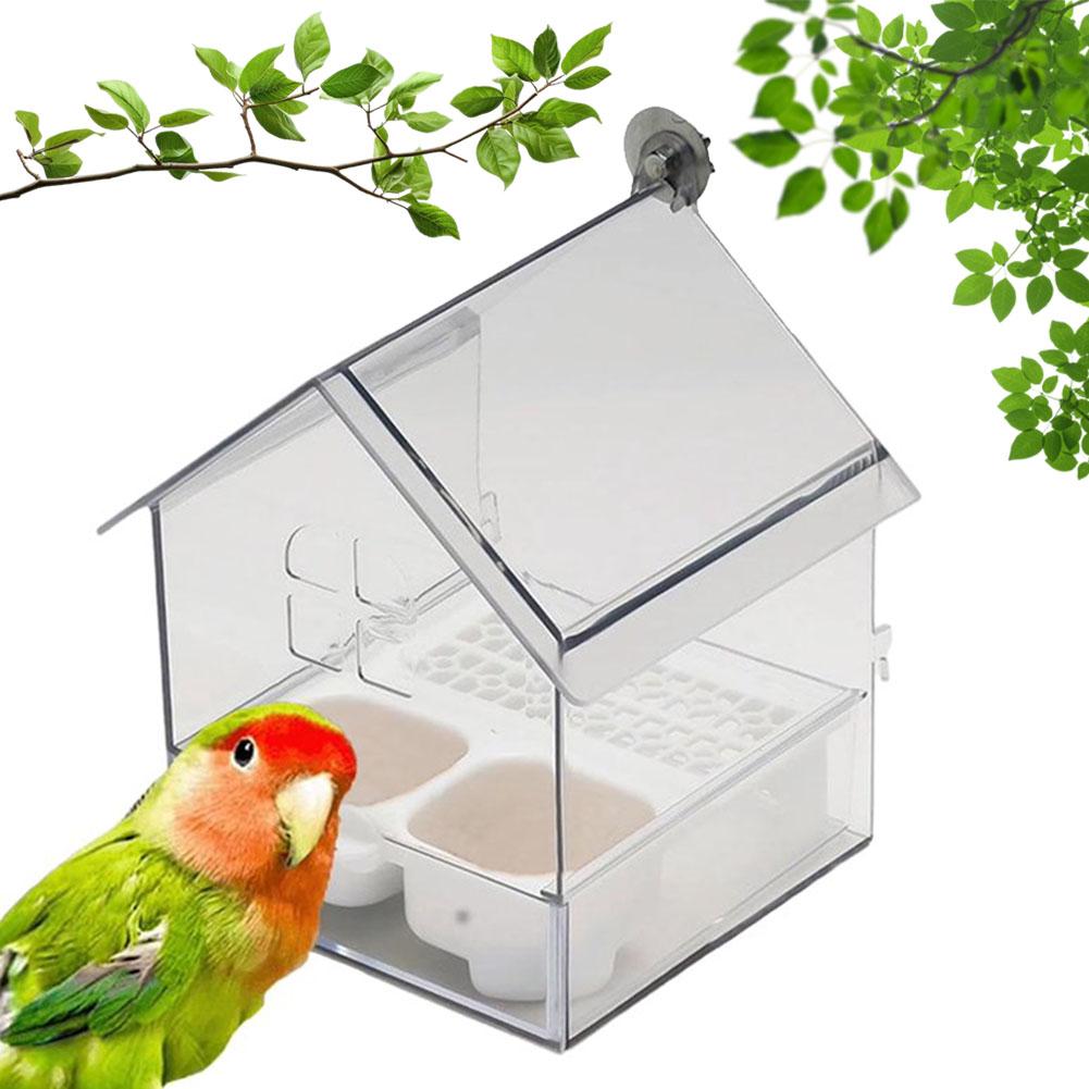 Hanging Clear Parrot Feeder Anti Spill Pull-Out Design Bird Bath Bowl House Parrots Feeding Device Bird Feeding Box