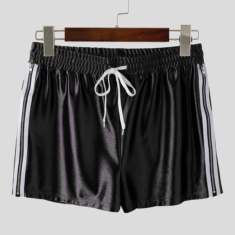 INCERUN Men Drawstring Elastic Waist Glitter Striped Home Wear Sport Mini Shorts