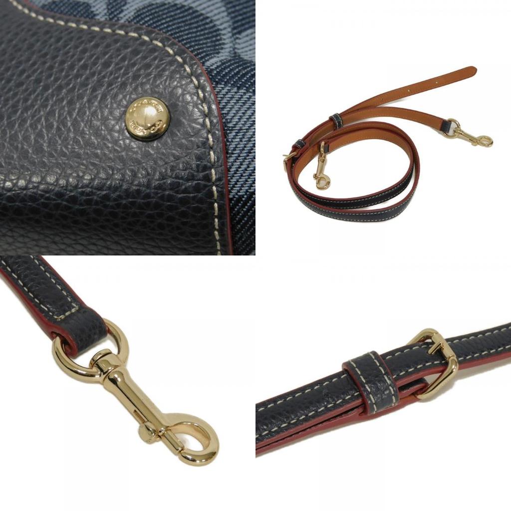 Used 9726 Signature Mickey Drawstring F37224 7922 Denim Jacquard Drawstring 2-Way Shoulder Bag Logo Denim Blue Women's