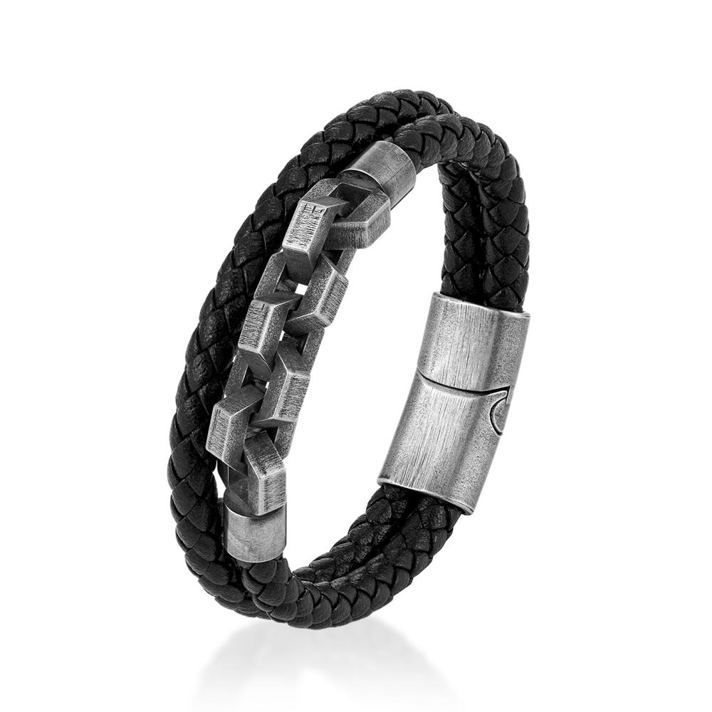 

Ретро Локомотив Мужской Панк Рок Велосипедная Цепь Двойная Прядь Кожаный Браслет Нержавеющая Сталь Магнитная Застежка 19cm