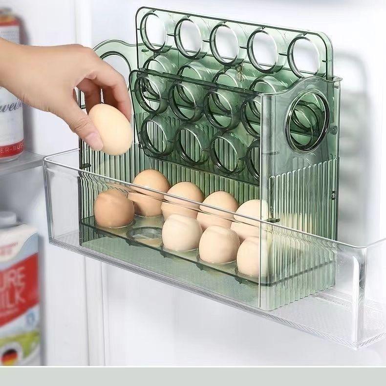Three-Layer Flip-Up Egg Storage Box for Refrigerator - Fresh-Keeping Kitchen Organizer
