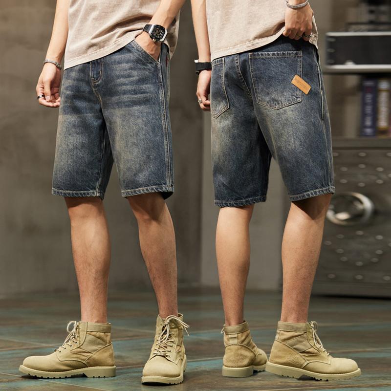 

Мужские летние джинсовые шорты с большими карманами, винтажные повседневные брюки большого размера, пять штанов S темно-синий