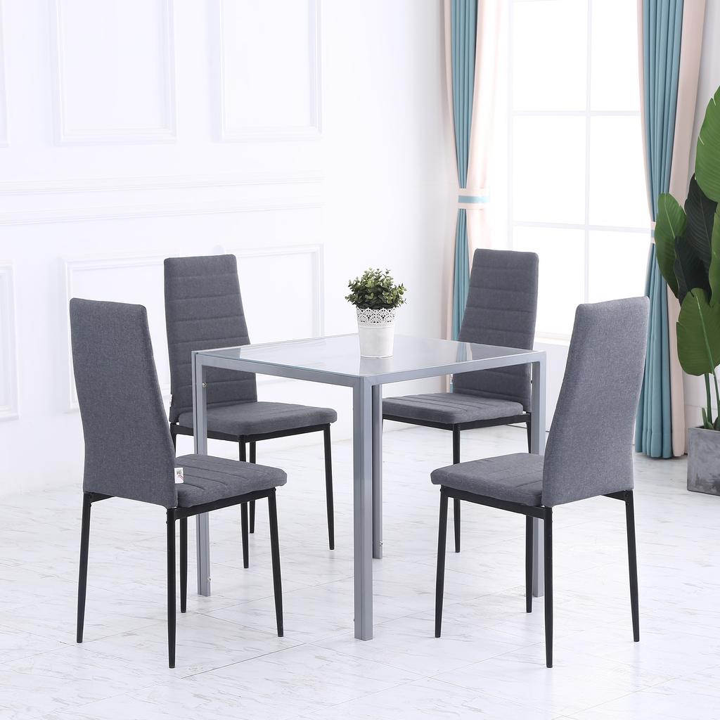 Moderner quadratischer Esstisch für 2-4 Personen, mit Glasplatte & Metallbeinen für Esszimmer, Wohnzimmer, Grau