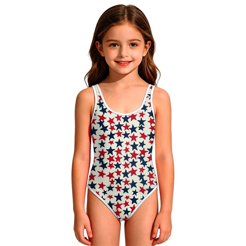 Girls One Piece Swimsuit Independence Day Star Print Tank Style Swimwear Suitable for Swimming Pool Beach and Water Activities