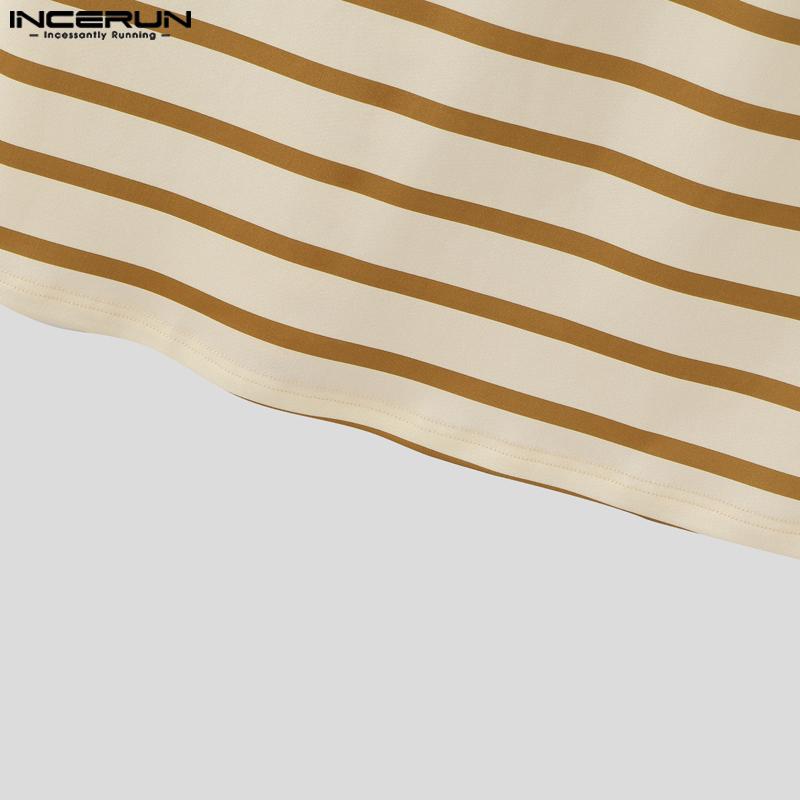 INCERUN Men Lapel Collar Sleeveless Stitching Striped Casual Loose Tank Tops