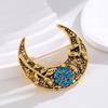 Vintage Moon Pendant Brooch With Zinc Alloy Long Chain For Unisex Fashion Accessories