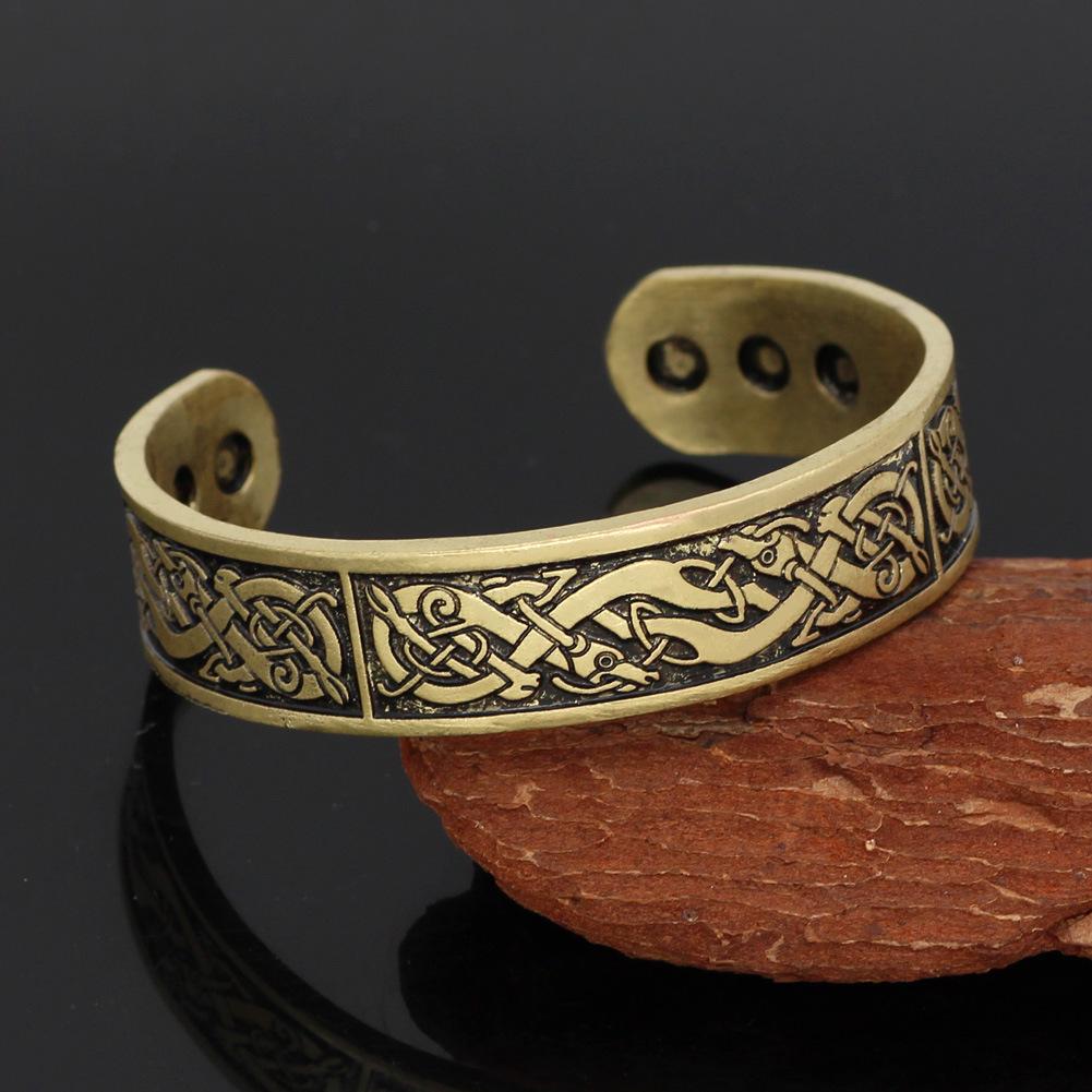 Adjustable Viking Dragon Cuff Bracelet - Unisex European Style Size 12
