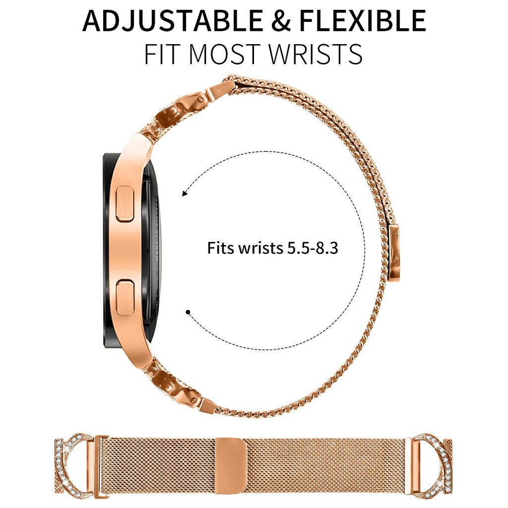 Watch Band for Garmin Vivoactive 5/GarminActive 5 Milanese Metal Strap Rhinestone Decor