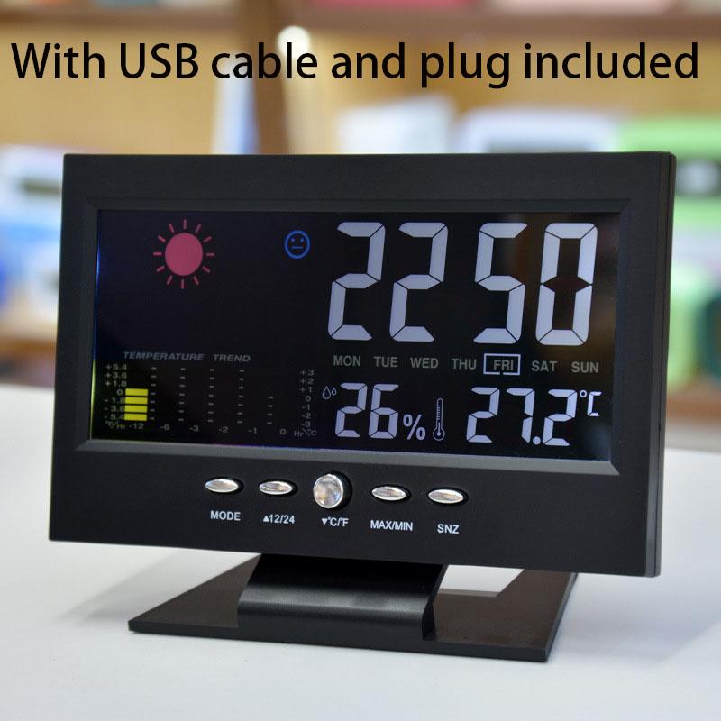 

Метеорологический будильник с большим экраном и цветным дисплеем для температуры и влажности black