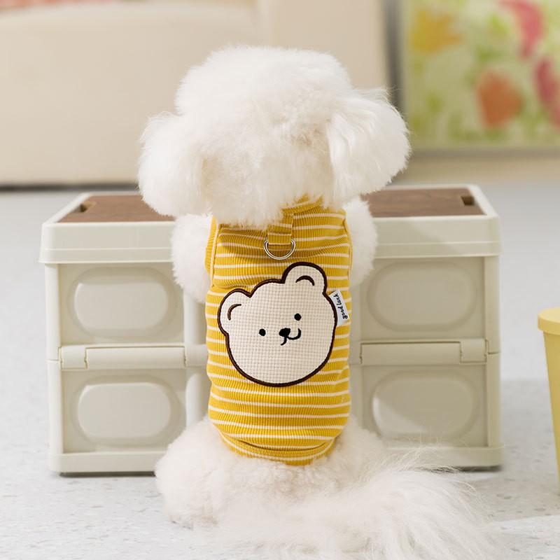 Lightweight Cartoon Striped Bear Vest Small Dogs Teddy Two-Legged Outfit With Leash Hole