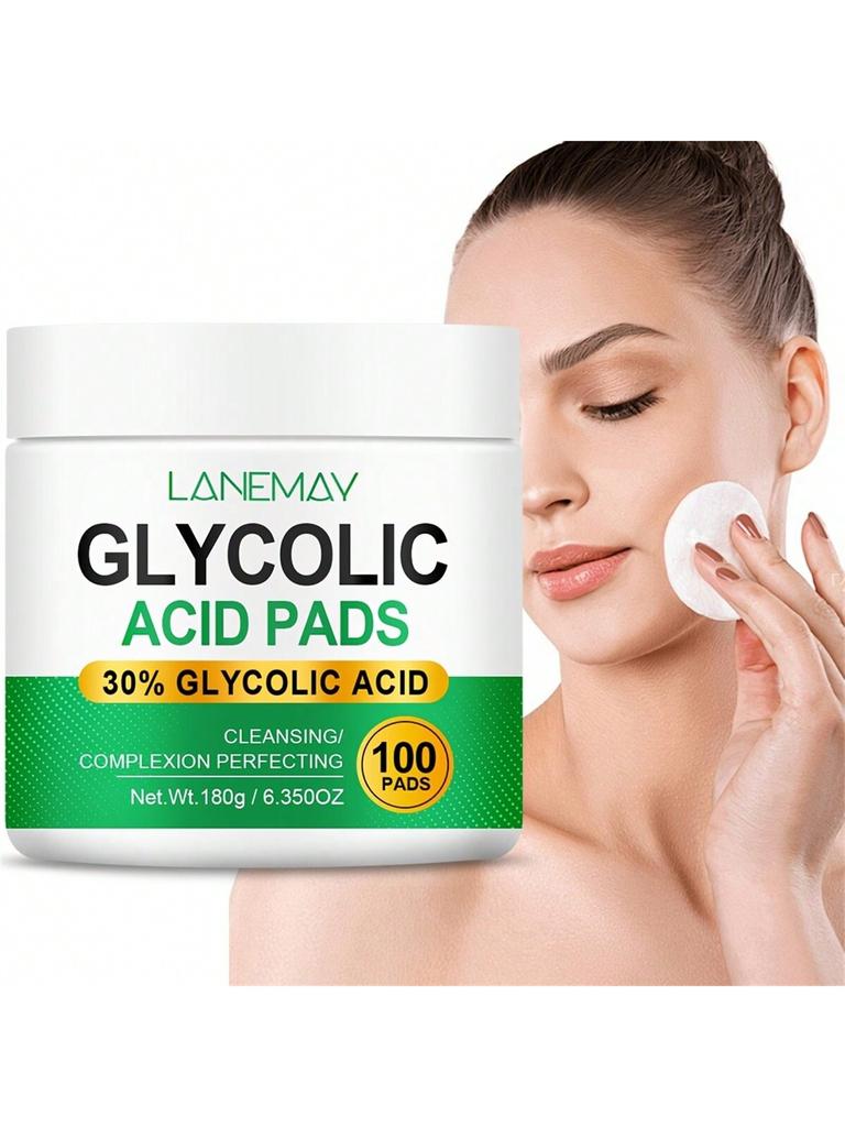 100Pcs Set/1Box GLYCOLIC ACID PADS. Boosted With Vitamins B5, C & E.Visibly Improves Uneven Tone. Im