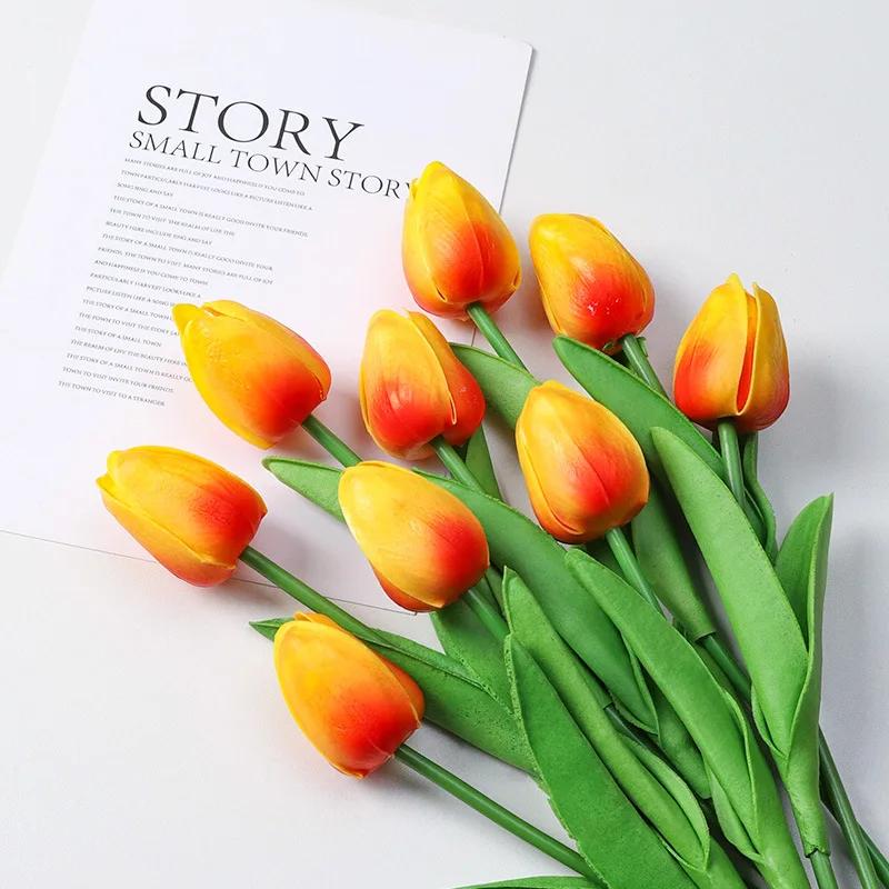 1pcs Bouquet Silicone Artificial Tulip Wedding Home Decoration Bouquet with Stems for Home Wedding Decoration