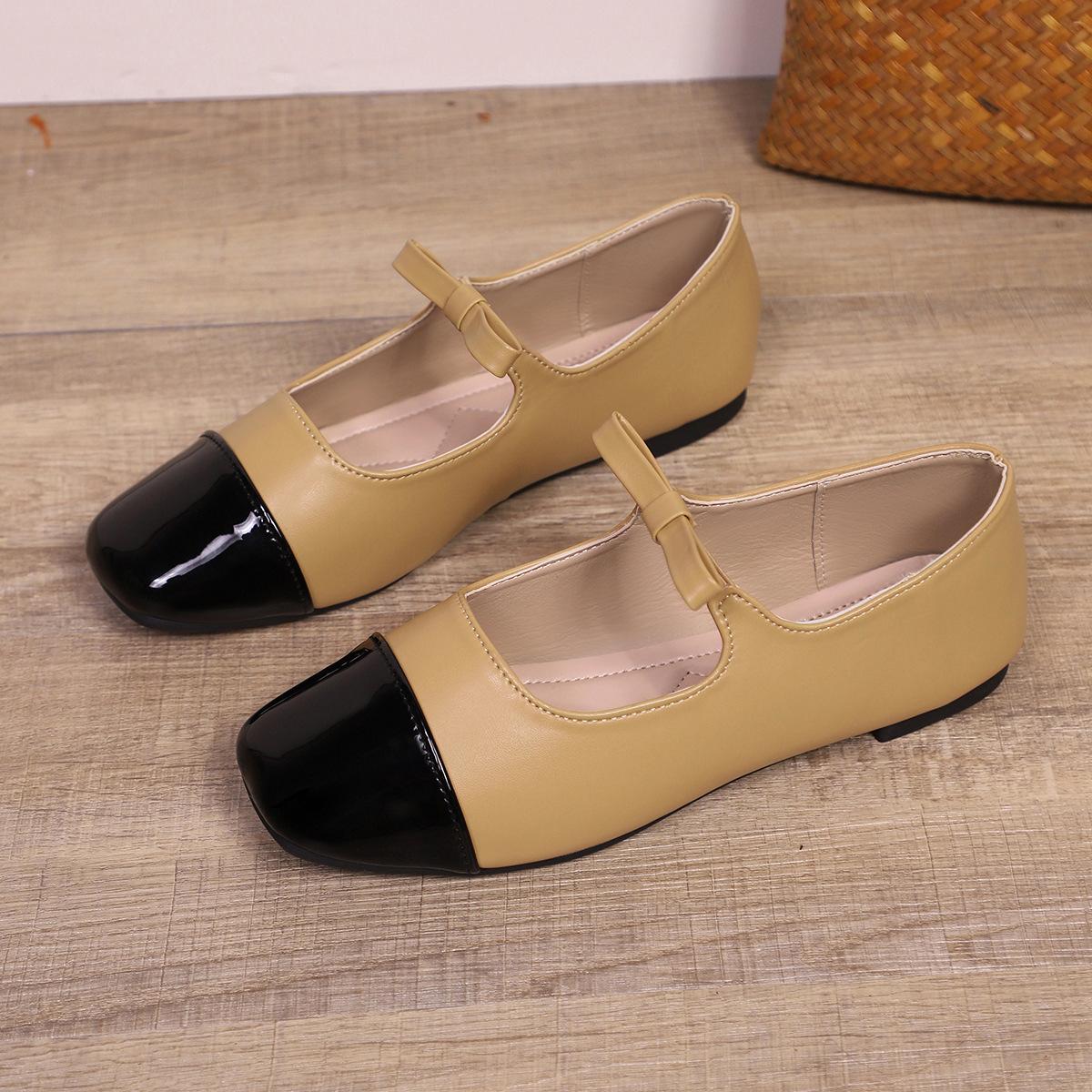 

2025 summer new leather round head flat bottom color matching single shoes fashion versatile comfortable temperament elegant light mouth single shoes 43 абрикосовый