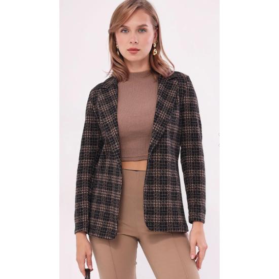 Women's Mink Single-Breasted Plaid Jacket